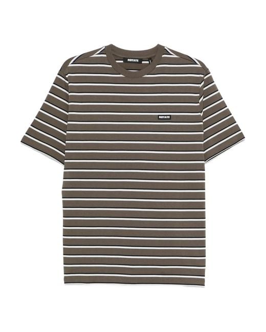 ROTATE BIRGER CHRISTENSEN Gray Gestreiftes T-Shirt Mit Logo-Patch