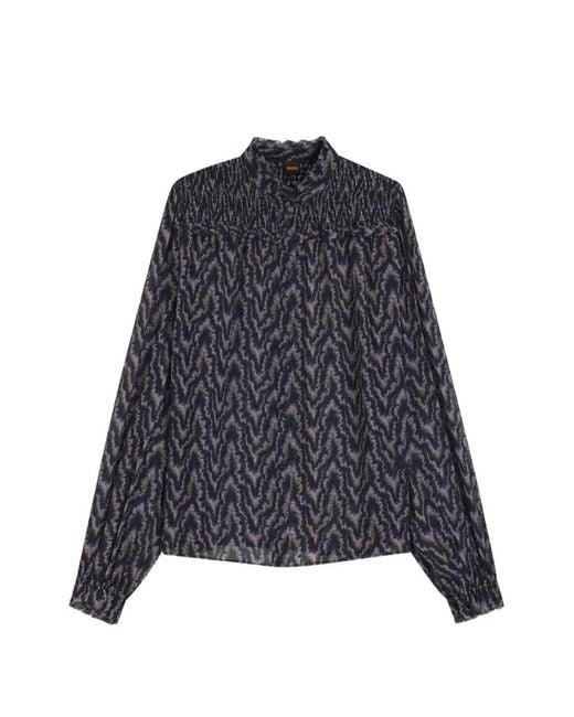 Boss Blue Benvylla Shirred-Detail Patterned Blouse