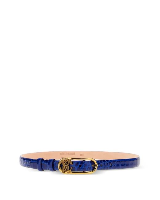 Roberto Cavalli Blue Croc-Embossed Rc Monogram Belt