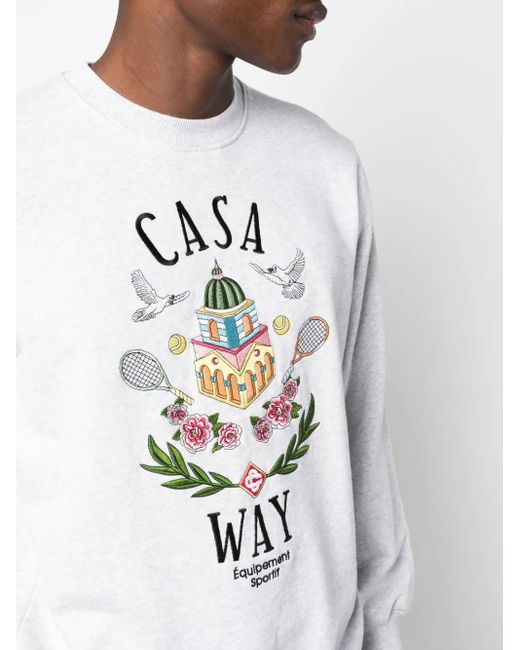 Casablanca Casa Way-Embroidered Cotton Sweatshirt in White für Herren