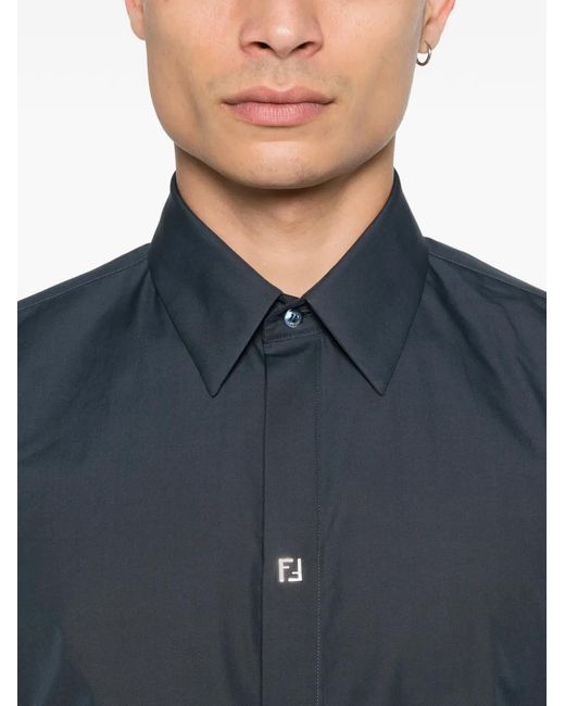 Fendi Blue Logo-Detail Shirt for men