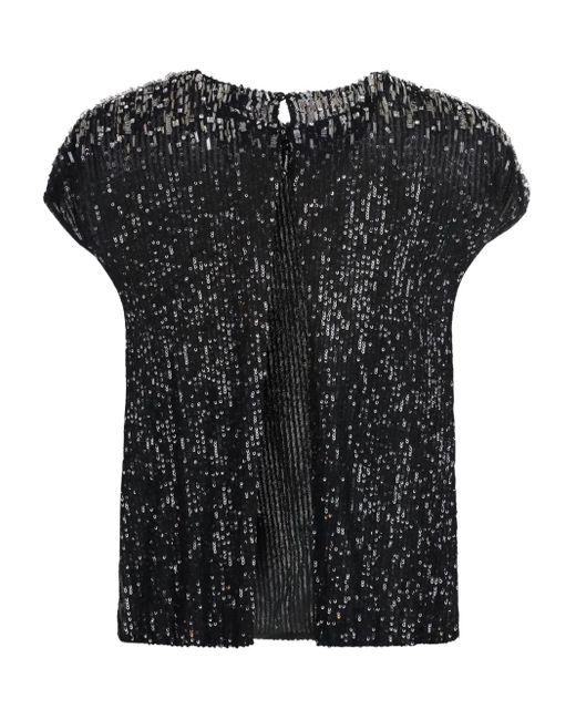 Elisabetta Franchi Black Beaded Cap-Sleeve T-Shirt