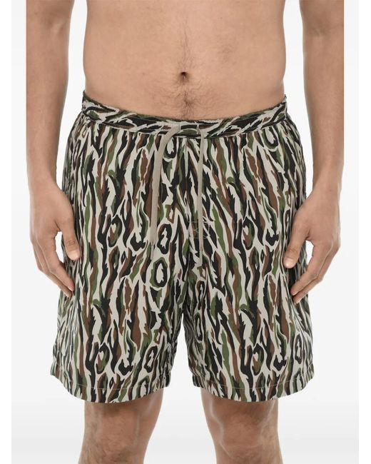 Woolrich Black Patterned Drawstring Swim Shorts for men
