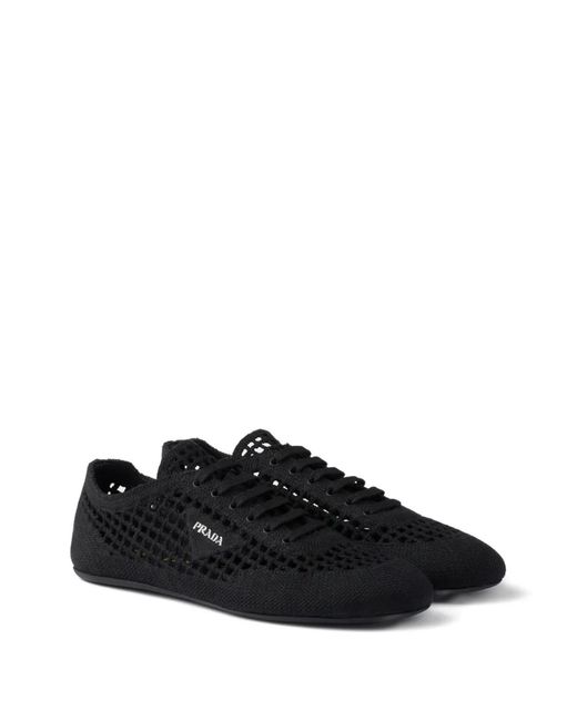 Prada Black Cotton Crochet Collapse Sneakers