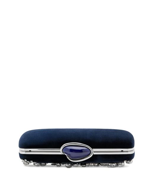 Oscar de la Renta Blue Crystal-Embellished Velvet Clutch Bag