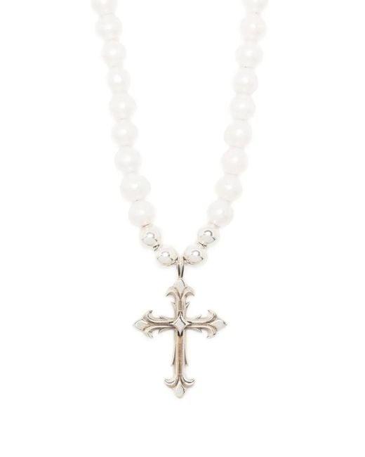 Emanuele Bicocchi White Pearl Necklace With Cross