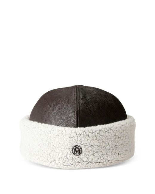 Maison Michel Brown Marthe Shearling-Trim Leather Hat