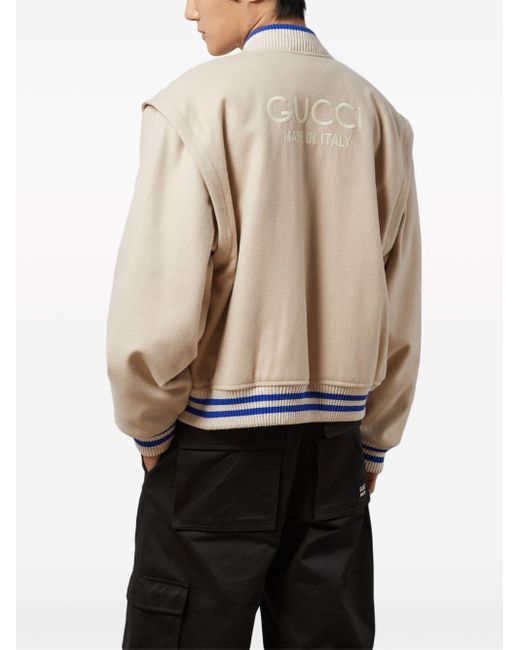 Gucci Natural Wool Bomber Jacket With Embroidery for men