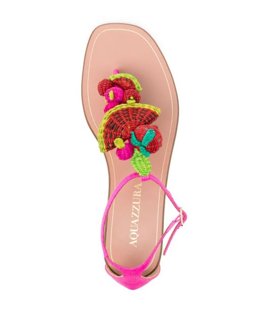Aquazzura Pink Strawberry Punch Woven-Embellished Sandals