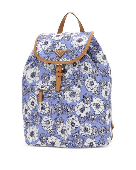 Prada Blue Floral-Print Backpack for men