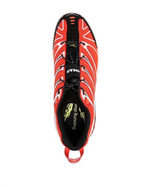 Hoka One One Red Reflective Panelled Lace-Up Sneakers