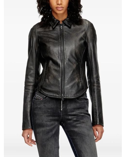 DIESEL Black 'L-Egrad' Leather Jacket