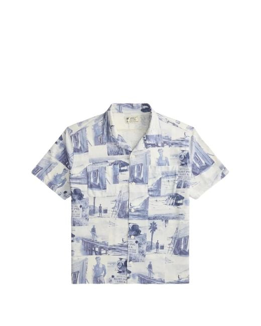 RRL Blue Chemise Imprimée À Manches Courtes for men