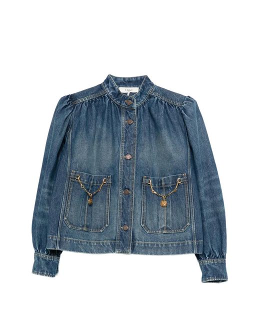 Chloé Blue Squared Fit Front Pockets Denim Jacket