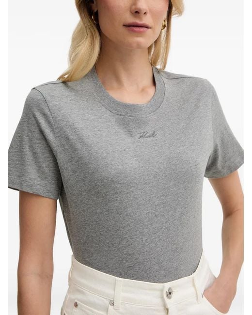 Karl Lagerfeld Gray Logo-Embroidered T-Shirt