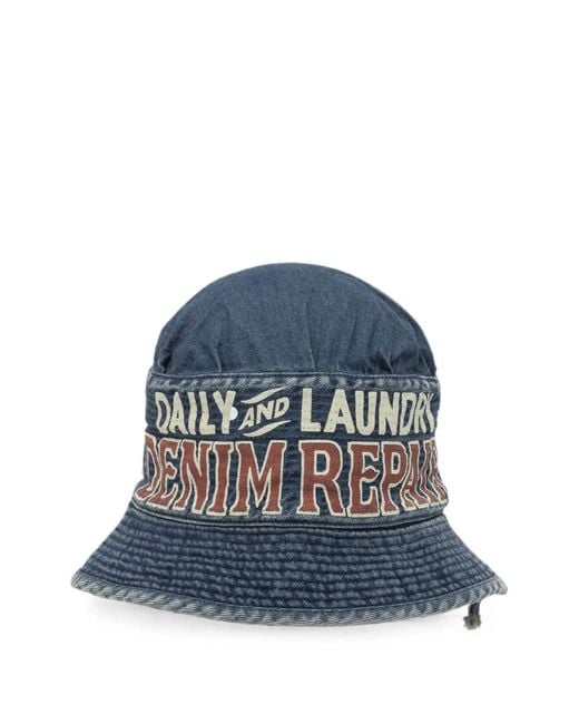 Kapital Blue Laundry Logo-Print Bucket Hat for men