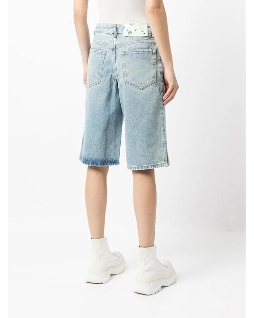 Off-White c/o Virgil Abloh Blue Logo-Print Knee-Length Shorts