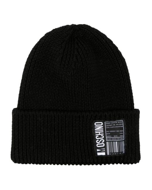 Moschino Black Logo-Patch Wool Beanie for men