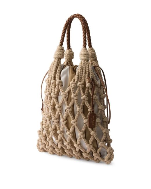 Prada Natural Medium Macramé Tote Bag
