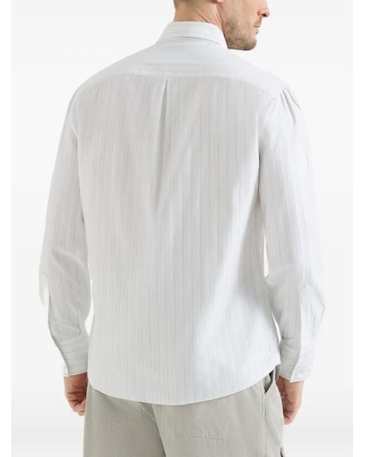 Brunello Cucinelli White Striped Shirt for men