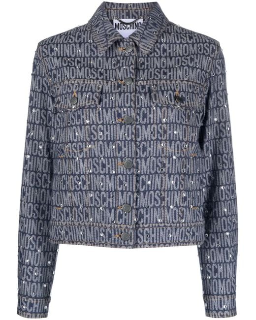 Moschino Blue Monogram-Print Denim Jacket
