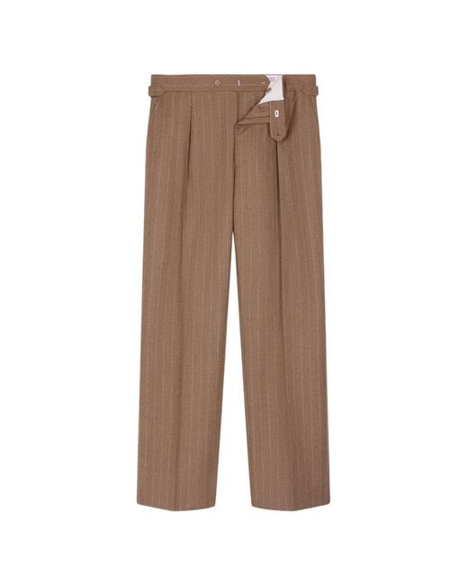 Fursac Brown Pinstripe Pleated Trousers for men