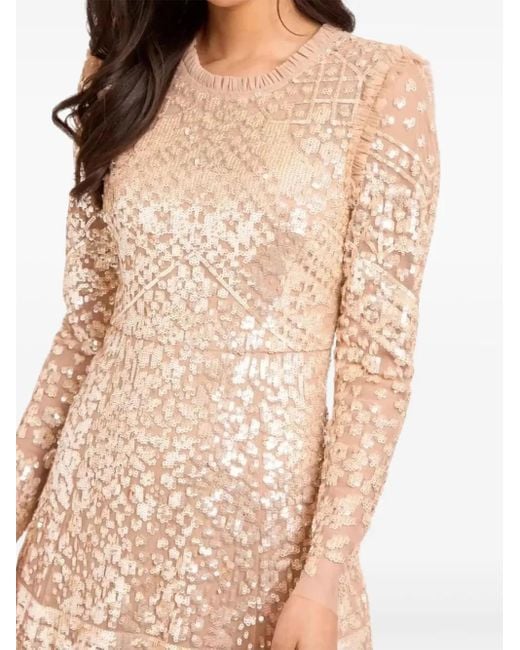 Needle & Thread Natural Aurora Sequin-Embellished Tiered Gown