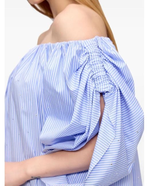V:PM ATELIER Blue Mandy Off-Shoulder Striped Maxi Dress