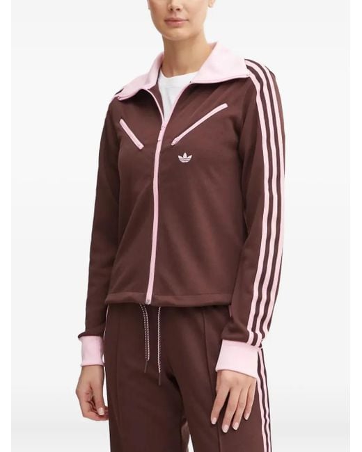 Adidas Red Three-Stripe Zip-Up Sweatshirt