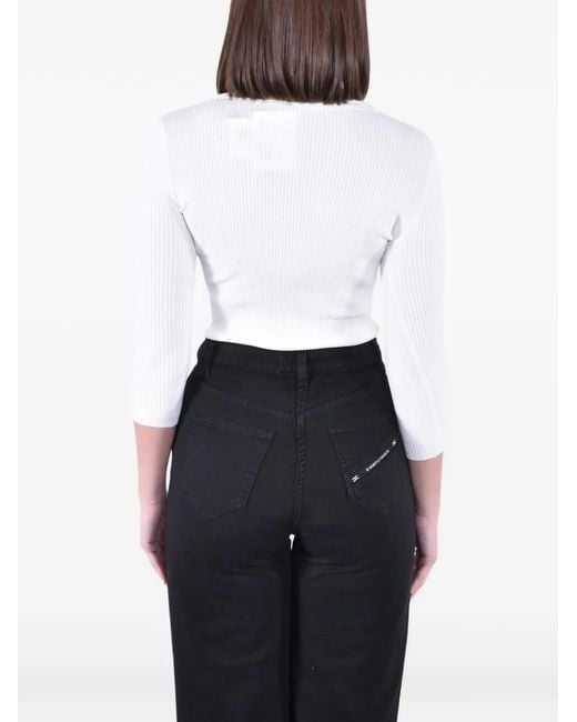 Elisabetta Franchi White Polo En Maille À Design Côtelé