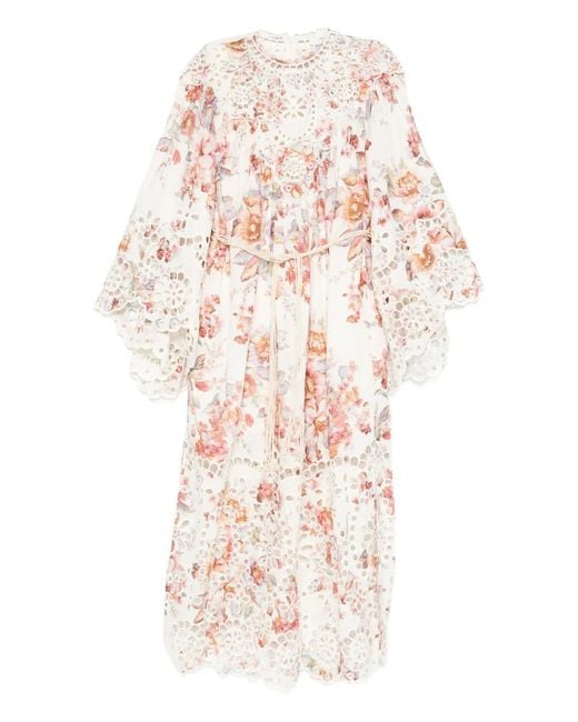 Zimmermann White Awaken Embroidered Yoke Midi Dress