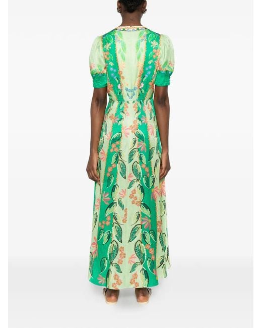 saloni green silk dress Tabitha C Dress in Emerald Green Ornate Embroidery SALONI