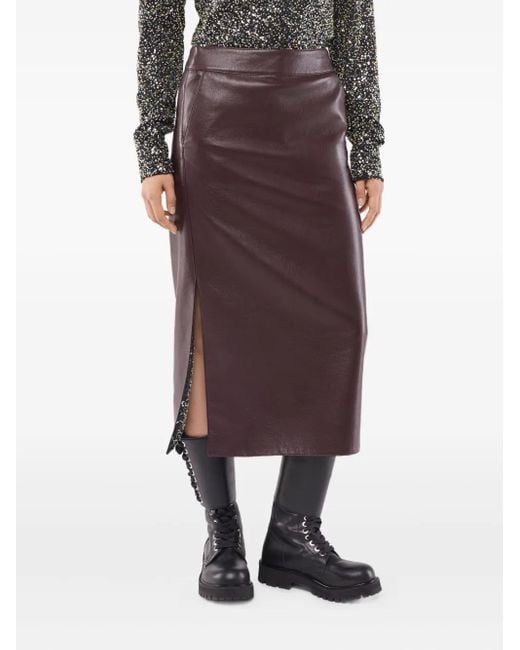 Rabanne Brown Belted Leather Split Midi Skirt