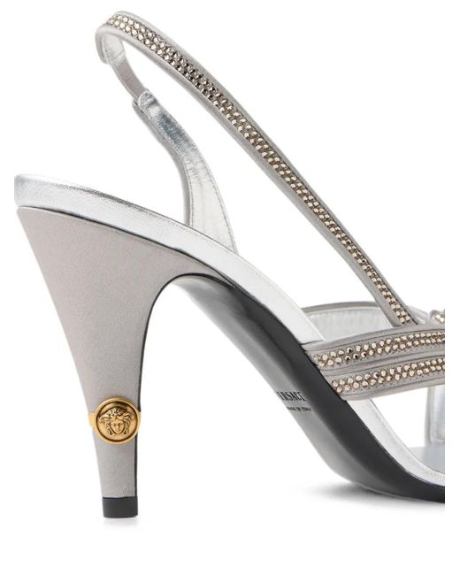 Versace White Gianni Embellished Satin Sandals 90 Mm