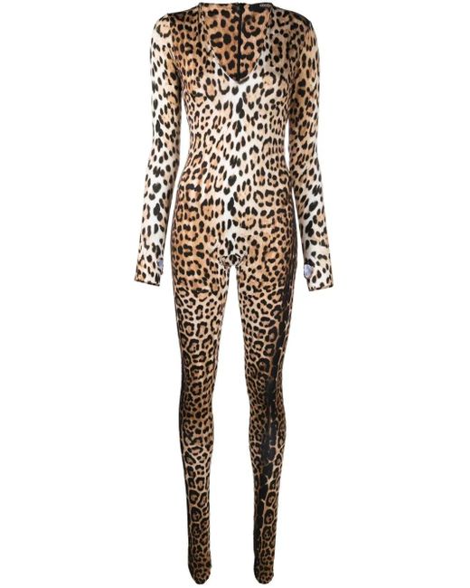 Roberto Cavalli Natural Leopard-Print Jumpsuit
