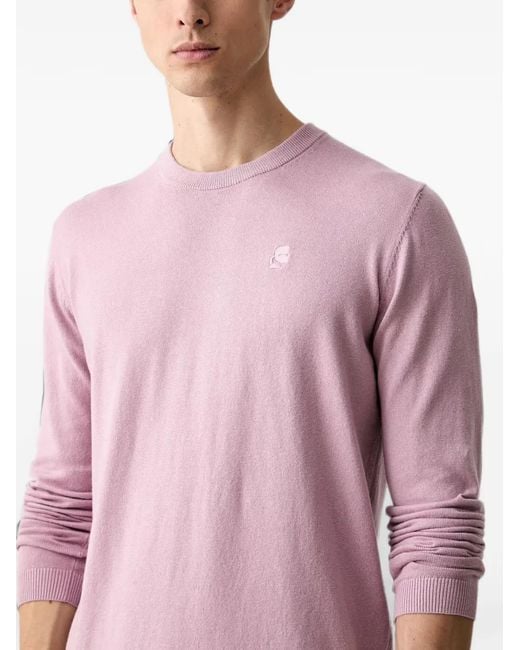 Karl Lagerfeld Purple Logo-Embroidered Crew-Neck Sweater for men