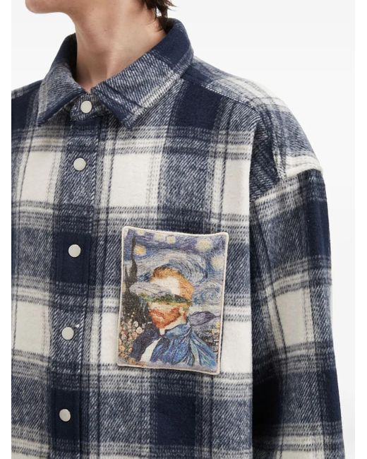 Musium Div. Blue Plaid-Pattern Patch Shirt for men