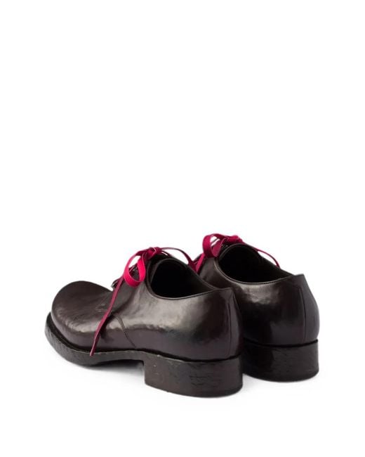 Prada Brown Antiqued-Leather Lace-Up Shoes for men