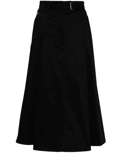 Carolina Herrera Black Pleated Cotton Midi Skirt