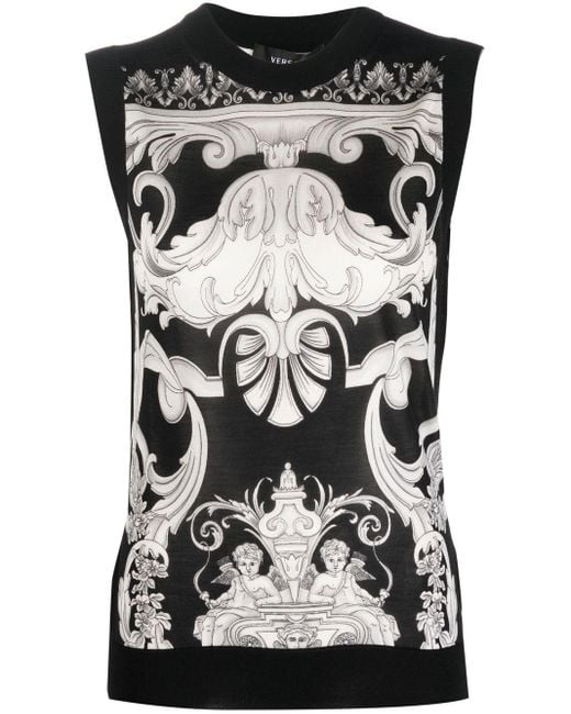 Versace Silk Baroqueprint Knitted Tank Top in Black Lyst