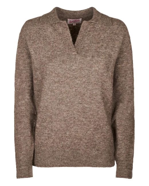 Mc2 Saint Barth Brown V-Neck Sweater