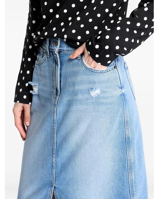 Tommy Hilfiger Blue Logo-Patch Midi Skirt