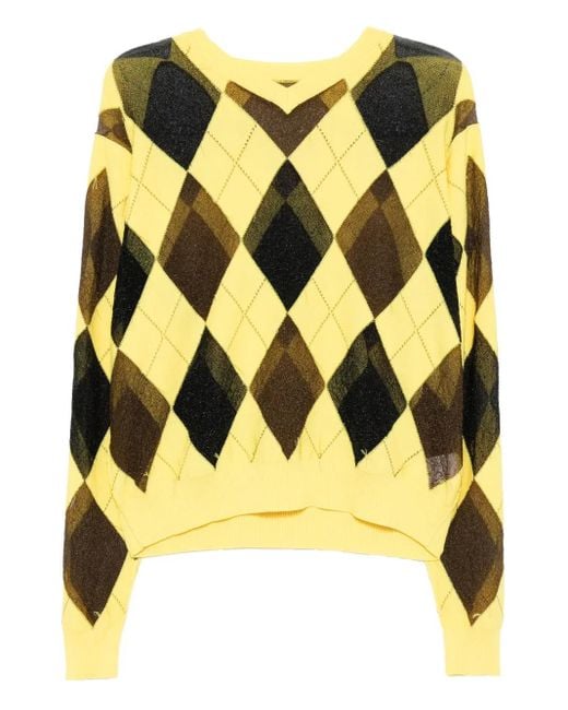 MASU Yellow Argyle-Knit T-Shirt for men