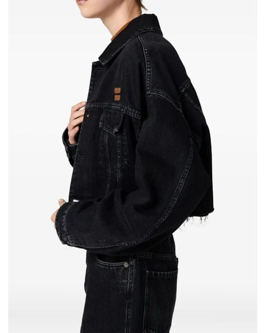 Miu Miu Denim Jack Met Logopatch in het Black