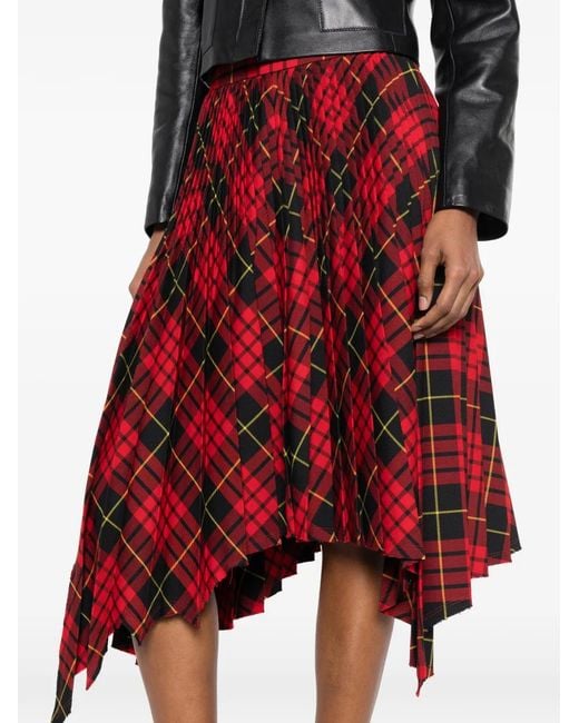 McQueen Red Check-Pattern Asymmetric Skirt