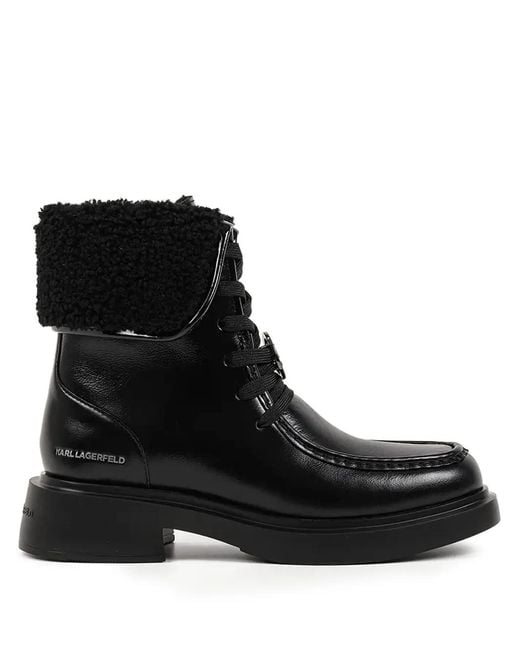 Karl Lagerfeld Black Macie Faux-Shearling Logo Boots