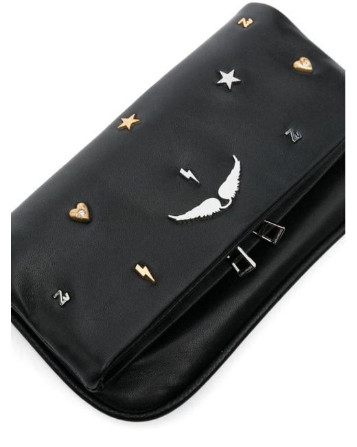 Zadig & Voltaire Black Small Rock Lucky Charms Clutch Bag