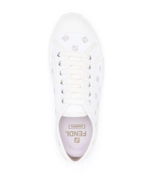 Fendi White Domino Ff-Motif Sneakers