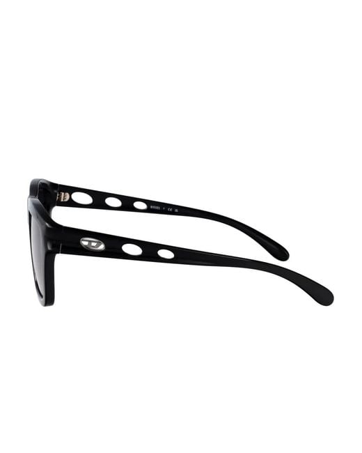 DIESEL Black Perforated Square-Frame Sunglasses for men
