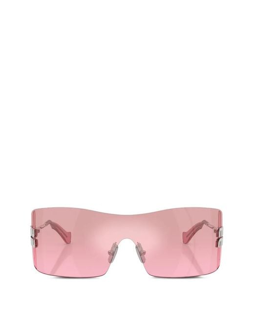 Miu Miu Pink Aube Logo-Plaque Rectangle-Frame Sunglasses